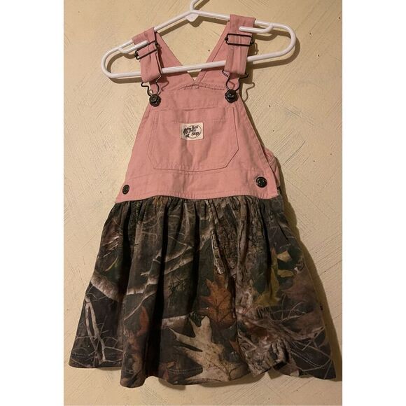 Bass Pro Shops Outdoor Kids Pink & Green Real Tree Camouflage Jumper Dress Sz 3T - Picture 2 of 6